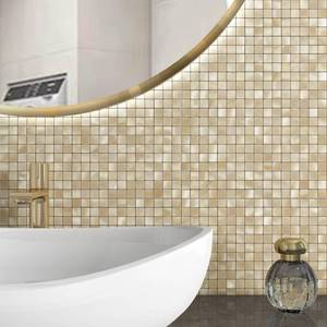 lot 6354 image: BeNice Peel and Stick Backsplash Tile Stickers, Kitchen Bathroom Wall Adhesive Small Metal Tiles Square-5sheets Blue Mix