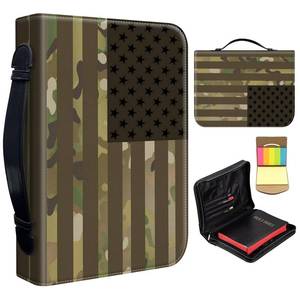 lot 6360 image: Bible Cover for Men,Large Leather Bible Case Fit Book Up to 11x8x2 Inch,USA Flag Camouflage Bible Covers Bible Study Carrier Church Bags wHandle & Zipper