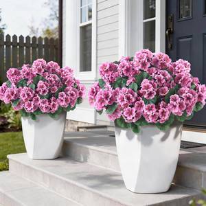 lot 6367 image: GLIDLION 12 Bundles Artificial Geranium Flowers for Spring Summer Decor, UV-Resistant Fake Plants Realistic Faux Silk Bouquets for Front Door Farmhouse Garden Porch Home Outdoor Decor (Pink)
