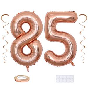 lot 6371 image: Maigendoo Jumbo 85 Number Balloon 40 Inch Large Digit Balloons Huge Helium Balloon Foil Mylar Balloon with Swirl Decorations for 85th Birthday Party Graduation Celebration Anniversary Event, Rose Gold