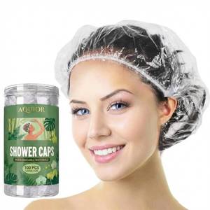 lot 6378 image: Aquior Shower Cap Disposable,100 PCS Bath Caps Large Thick Clear Waterproof Plastic Elastic Hair Bath Caps for Women Deep Conditioning Hair Care Hotel Travel Essentials Accessories
