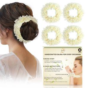 lot 6391 image: ZAINY 4 Mogra Gajra for Hair Indian Bun Braid, Artificial Scented Hand Gajra Bracelet, Jasmine Flower Scrunchie, Traditional Veni Bridal Hair Accessories for Women, Floral Indian Wedding 3 Pack
