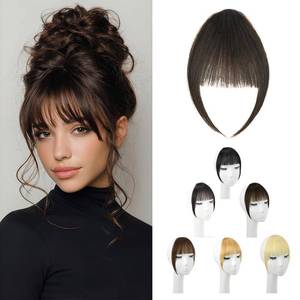 lot 6401 image: FGZJMAE Clip in Bangs, 100% Real Human Hair Dark Brown Wispy Bangs Hair Clip Soft Layered Natural Curtain Fringe with Temples Hairpieces for Daily Wear & Halloween(Wispy Dark Brown)