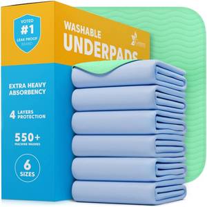lot 6420 image: GREEN LIFESTYLE� Washable Underpads - Heavy Absorbency Reusable Bedwetting Incontinence Pads for Kids, Adults, Elderly, and Pets - Toddler Mattress Pads for Bed, Sofa, Couch, Floor (Pack of 6 - 30x34)