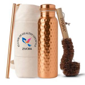 lot 6429 image: ZIVORA Pure Copper Water Bottle for Drinking, Lab Tested, 100% Pure Tumbler, Hammered Ayurvedic Copper Bottle 34Oz