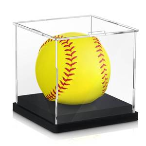 lot 6438 image: Baderke 1 Pcs Softball Display Case Acrylic Softball Baseball Stand Holder UV Protected Memorabilia Ball Box Clear Display Cube for Sports Ball Storage (Remove the Protective Film Before Use)