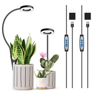 lot 6439 image: Xuligron Plant Light 2 Pack, Clip on Grow Lights for Indoor Plants, LED Full Spectrum Halo Grow Lamp with, 61216H Timer, 5 Dimmable, 3 Modes, 2 Installation Options Clip or Plug