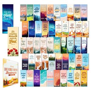 lot 6442 image: Decorably 100 Pack 2x6.5in Christian Bookmarks for Women and Men - 50 Scenery Designs Double-Sided Inspirational Verse Bible Book Markers - Journals, Bible, and Faithful Reflection