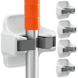lot 6446 image: reliahom 5 Pack Broom Holder Wall Mount Mop Grippers No Drilling Self Adhesive Anti-Slip Mop Handle Hanger Dustpan and Broom Organizer Garage Storage Racks-White