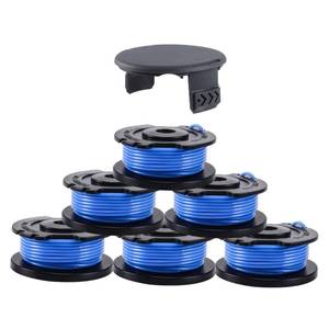 lot 6448 image: A ANLEOLIFE Weed Eater String .065 x 16ft Single Line Replacement Spool for Greenworks Trimmers, Parts Model # 29252, 29092 (6 Spools & 1 Cap)