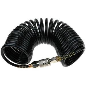 lot 6455 image: A25ft Air Compressor Hose with Bend Restrictor and 14 Quick Coupler - Coiled Flexible Air Hose with Solid Copper Connectors