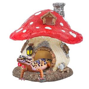 lot 6464 image: Uniclife Reptile Decoration, Mushroom House for Reptiles, Realistic Resin Terrarium Mushroom Cottage Decorations, Tortoise Decor Tank Accessories for Turtle, Gecko, Lizard & Bearded Dragon