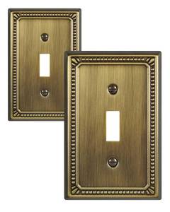 lot 6470 image: ZILLSEA Metal Wall Plates, Switch Plates and Outlet Covers, Decorative Pearl Design (1 Toggle 2PK, Antique Brass, Midsize)