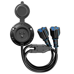 lot 6475 image: Heavy-Duty 20A 125V RV Shore Power Inlet with Dual 17 5-in-1 T-Blade Adapters, 12AWG Cord RV Plug & Waterproof AC Port Plug, Outdoor Electrical Receptacle for RV, Boat, Trailer