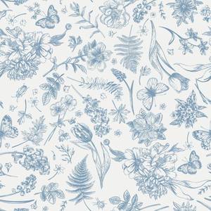 lot 6479 image: Heroad Peel and Stick Wallpaper Blue Floral Wallpaper Butterfly Contact Paper for Cabinets Bedroom Vintage Fern Leaves Tulip Removable Wall Paper Waterproof Self-Adhesive Decor Vinyl 17.3 x 78.7