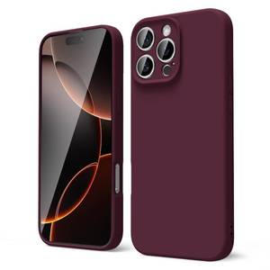lot 8337 image: oakxco for iPhone 16 Pro Phone Case Liquid Silicone, Thin Slim Soft Rubber Gel TPU Plain Protective Simple Cover for Women Girl Cute, Matte Solid Color Aesthetic, Burgundy Wine