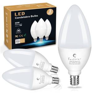 lot 8342 image: Sailstar Candelabra Light Bulbs 60 Watt Equivalent, 4000K Natural Daylight, 5W E12 Small Base Type B LED Bulbs, 500 Lumens, Chandelier Ceiling Fan Light Bulbs, CRI 85, Non-dimmable, Pack of 3