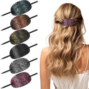 lot 8356 image: cobee 6 Pcs Leather Hair Barrettes with Stick, Vintage Ponytail Holders Handmade Hair Barrettes with Wood Slide Stick Bohemian Hairpin Square Shape Hairs Accessories for Women