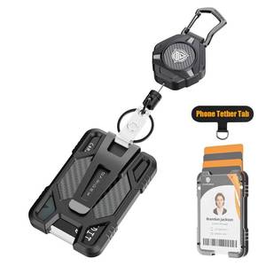 lot 8361 image: Oaridey Retractable Badge Holders, Magnetic Retractable Keychain with Carbon Fiber ID Card Holder (Holds 5 Cards), Heavy Duty Badge Reel with Phone Tether Tab, for Work and Daily Use