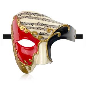 lot 8369 image: HyperFun Mens Masquerade Mask Phantom of The Opera Half Face Mask with Bowtie, Vintage Venetian Masks for Halloween Costume Party (Red Note)