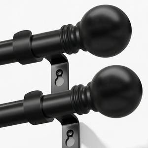 lot 11816 image: Modern Black Curtain Rods 2 pack for Windows 28 to 48 Inches Adjustable Length Heavy Duty 1 Diameter Short Window Curtain Rod with Round Decorative Finials for Bedroom Living Room Kitchen Farmhouse