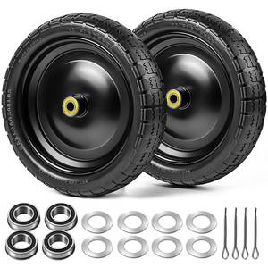 lot 11819 image: 13 4.00-6 Flat Free Wheels Replacement 2-Pack Solid Tire and Wheel for GOR Cart Tires and Wheel, 58 & 34 Bearings,for Hand TrucksGarden CartsPoly Dump Carts