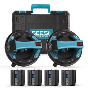 lot 11820 image: SEESII Electric Suction Cups for Glass, 600 LBS Max Load, 8 Heavy Duty Tile Suction Cups Lifter with 4X 2400mAh Batteries, Auto Start Pump, Display, for Lifting Large Glass, Tile, Granite, Metal (Only Two Battery��s)