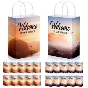 lot 11826 image: Chuangdi 50 Pcs Church Welcome Bags Bulk 5.91 x 3.15 x 8.27 Inches Christian Cross Paper Bags Religious Gift Welcome to Our Church with Handles for Birthday Baptism Fathers Day Guest Party Favor