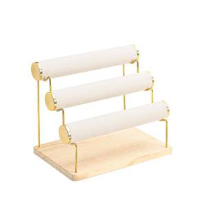 lot 11828 image: Pengup Bracelet Holder, Bracelet Displays for Vendors, 3 Tier Jewelry Organizer Stand for Selling, Jewelry Necklaces Storage Rack with Wood Base (BeigeGold)