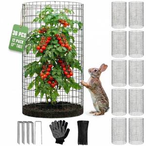 lot 11830 image: 12 Pack 17 x 12 Tall Round Plant Cage - 36PCS Plant Support Cage Metal Wire Mesh Plant Protector for Outdoor Gardening Supplies Garden Protection Rabbits Chickens Ducks for Vegetables Flowers Shrubs