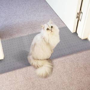 lot 11836 image: Carpet Protector for Pets Cat Carpet Protector for Doorway, Anti Scratch Under Door Cat Scratch Protector Mat, Plastic Rug Runner Easy to Cut Plastic Stopper (Light Grey, 3.6FT)