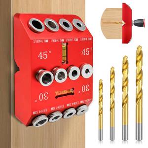 lot 12171 image: Portable Angle Drill Guide Jig with Level & 4 Drill Bits for Drilling 30°, 45°, 90° Degree Angled Holes, All Metal Jig for Angled or Straight Holes, for Wood Post Railing Stairs Handrail Deck