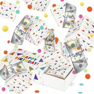 lot 12180 image: WenmthG Happy Birthday Surprise Gift Box Explosion for Money - DIY Pop Out Folding Bounce Explosion Gift Box with Confetti - Birthday Money Bank - Cash Gift Idea for Women Men Kids (White)