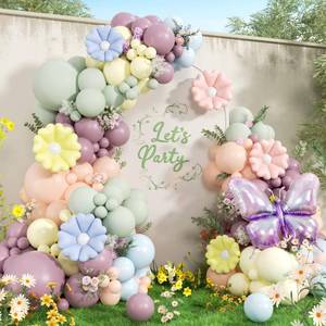lot 12205 image: 143pcs Wildflower Balloon Arch Kit with Pastel Floral Flower Butterfly Balloons for Wildflower Fairy Tea Baby in Bloom Baby Shower Birthday Party Decorations