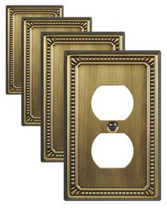 lot 12208 image: ZILLSEA Metal Wall Plates, Switch Plates and Outlet Covers, Decorative Pearl Design (1 Duplex 4PK, Antique Brass, Midsize)