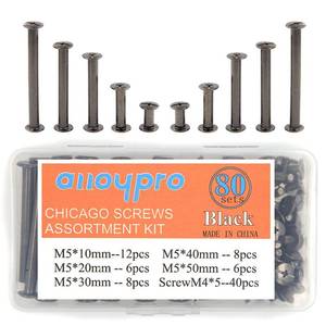 lot 12218 image: Alloypro 80 Pcs Phillips Chicago Binding Screws M5 x 1020304050mm Black Scrapbook Extenders Post Binding Barrels and Screws Assortment Kit for Scrapbook Photo AlbumsBook Binding