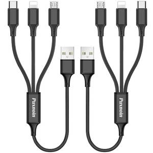 lot 12239 image: Puxnoin Multi Charging Cable, 2Pack Multi Charger Cable Short 1FT Braided Universal 3 in 1 Multiple USB Cable Charging Cord with Type-C, Micro USB Port Connectors for Cell Phone Tablets and More