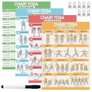 lot 12246 image: Chair Yoga Poster Set for Seniors & Beginners-3 Illustrated Guides,1 28-Day Challenges, 8 Double-Sided Clips &1 Dry-Erase Marker, 36 Poses Wall Chart Includes Postures, Instructions & Breathing Tips