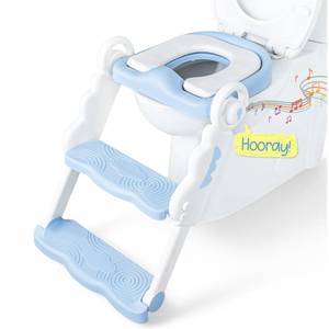 lot 13588 image: bebeleh Musical & Sound Toddler Potty Training Seat wStep Stool Ladder - Collapsible & Adjustable Toilet, Pre Assembled Toddler Toilet Seat wMusic & Sounds - Splash Guard & Anti-Slip Steps - Blue