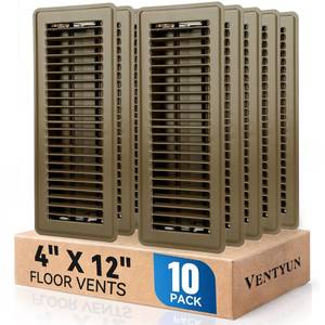 lot 13592 image: 4 x 12 Floor Register Vent Covers 10-Pack, Walkable Powder-Coated Metal Vent Covers with Adjustable Airflow, Curved Safe Edges for FloorWall, Brown