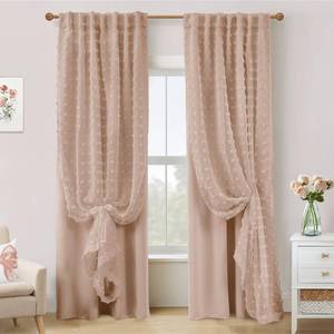 lot 13596 image: Neutral Peach Blush Pink Curtains for Baby Nursery Girl,Blackout Tufted Floral Embroidered Sheer Boho Nude Dusty Rose Curtains for Bedroom 2 Panels 84 Inches Long