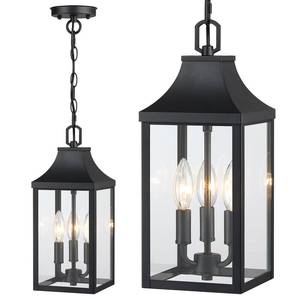 lot 13599 image: MYHXQ 15 Large Outdoor Pendant Light Fixtures 3-Light, Exterior Hanging Lantern Porch Light Adjustable, Black Hanging Lamp Farmhouse Exterior Chandelier Ceiling Mount for Entrance Patio
