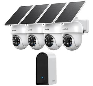 lot 13608 image: ANSQUE Security Cameras Wireless Outdoor Home System, 4 Camera Kit, No Subscription Fees, Solar Powered, Local Storage, 365-Day Battery Life, 360°PTZ Surveillance, Auto Tracking, 2K Color Night Vision