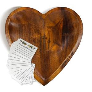 lot 14039 image: Wooden Prayer Bowl with 24 Cards - Heart Shaped Prayer Bowl for Hopes & Gratitude - Handcrafted Christian Gifts for Women, Mothers, Friends - Faith-Based Home Decor for Prayer Corner (vintage color)