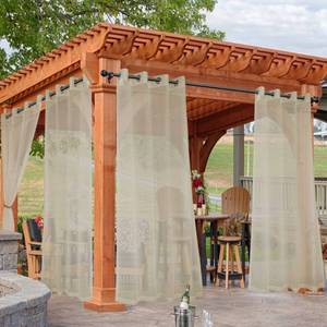 lot 14042 image: HolidayIdeas Outdoor Sheer Curtains for Patio Waterproof, 4 Panels - 54 x 84 Inch - Light Filtering Voile Outside Curtains Grommet Drapes for Front Porch, Gazebo, Pergola, Backyard, Linen Color