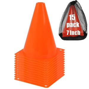 lot 14045 image: 7 Inch Soccer Cones with Carry Bag,15 Pcs Sports Training Cones, Basketball Football Skating Drills Cones, Small Plastic Agility Marker Cone For Indoor and Outdoor Games,Orange Mini Traffic Cones