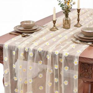 lot 14061 image: Breling 3 Pack 10ft Daisy Tulle Table Runner 120 Inch Seasonal Flower Sheer Gauze Daisy Table Runner Kitchen Dining Holiday Wedding Birthday Baby Shower Home Party Decor(Beige)