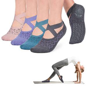 lot 14072 image: Ozaiic Pilates Socks for Women Non Slip Grip, Yoga Socks with Grippers for Barre, Hospital, Ballet, Dance, Barefoot Workout (4 Pairs -BluePurplePinkDark Gray)