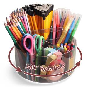 lot 14076 image: Absonic 250pcs Acrylic Pencil Holder Marker Organizer, 360-Degree Rotating Pen Holder, Crayon Organizers for Kids Pencil Organizer Caddy Art Supply Kids Desk Organizers for Office Home School, Black