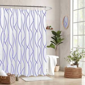 lot 14078 image: Biscaynebay Extra Long Textured Fabric Shower Curtain 72 W x 84 L, Lavender Printed Striped Linen Modern Hotel Luxury Quality Cloth Bathroom Curtains Machine Washable